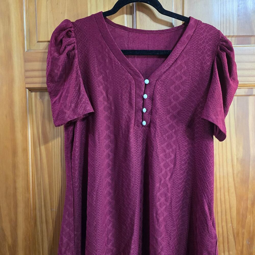 LOMON Womens Puff Short Sleeve Shirt Summer Tops V Neck Casual T Shirts Loose - Picture 2 of 5